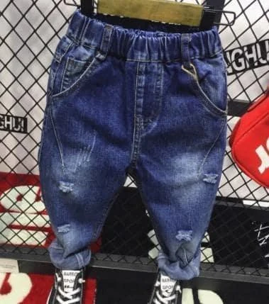 Blue Distressed Elastic-Waist Jeans showcase