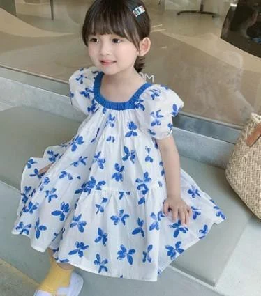 Blue Butterfly Puff-Sleeve Dress showcase