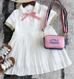 White Pleated Sailor-Bow Dress showcase