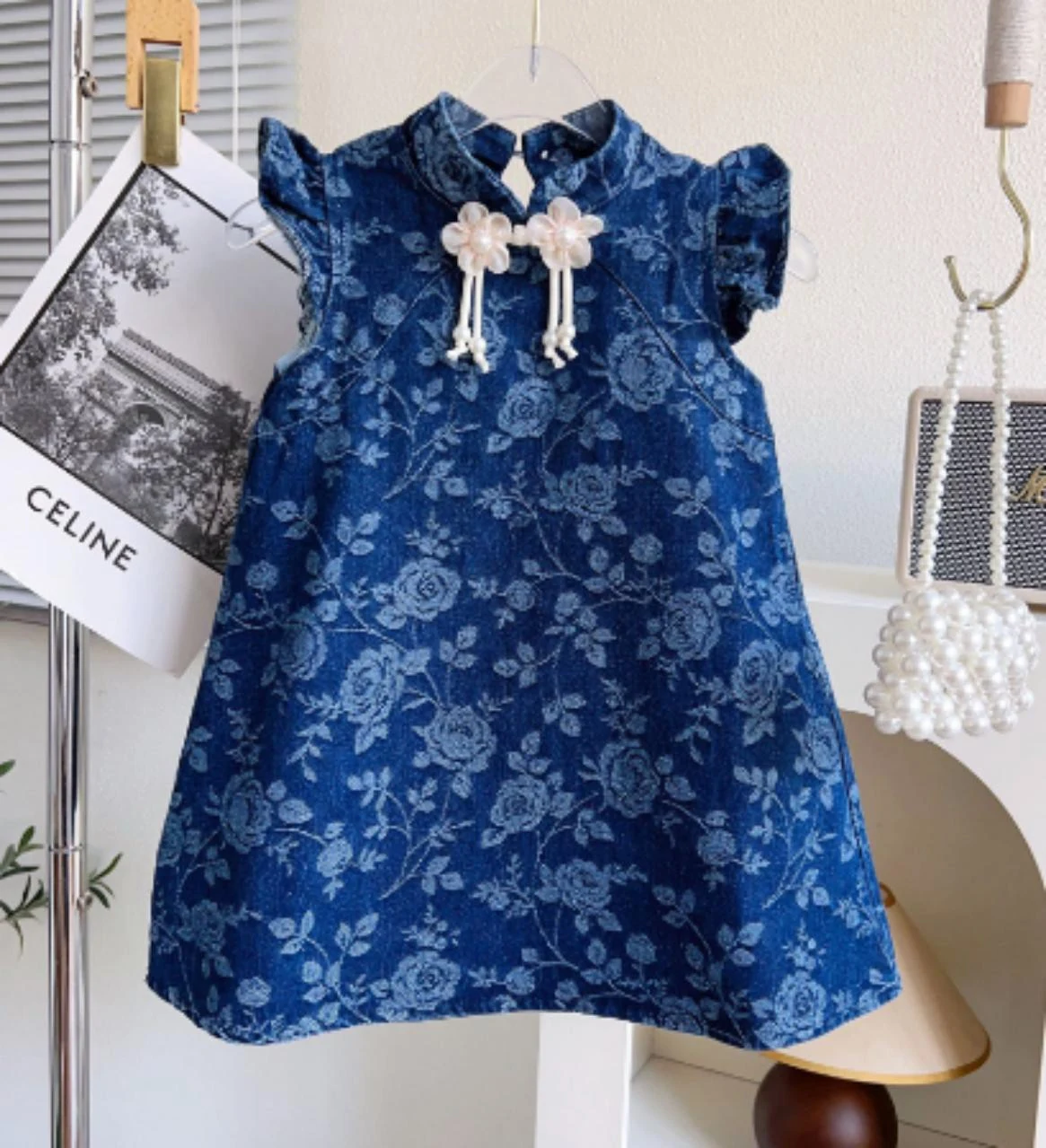 Indigo Floral Mandarin Dress showcase