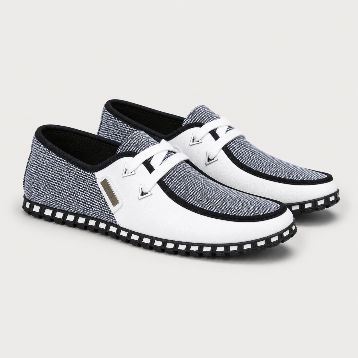White Grey Slip-On Deck Shoes showcase