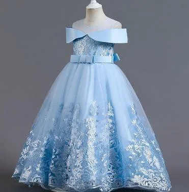 Sky Blue Off-Shoulder Floral Gown showcase