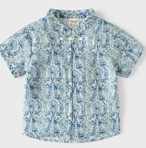 Blue Ornamental Mandarin Shirt showcase