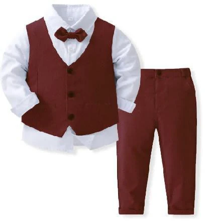 Burgundy Waistcoat Bow-Tie Trouser Set showcase