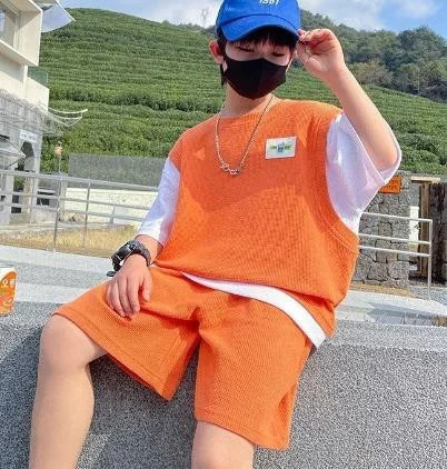 Orange Layered Vest Shorts Set showcase