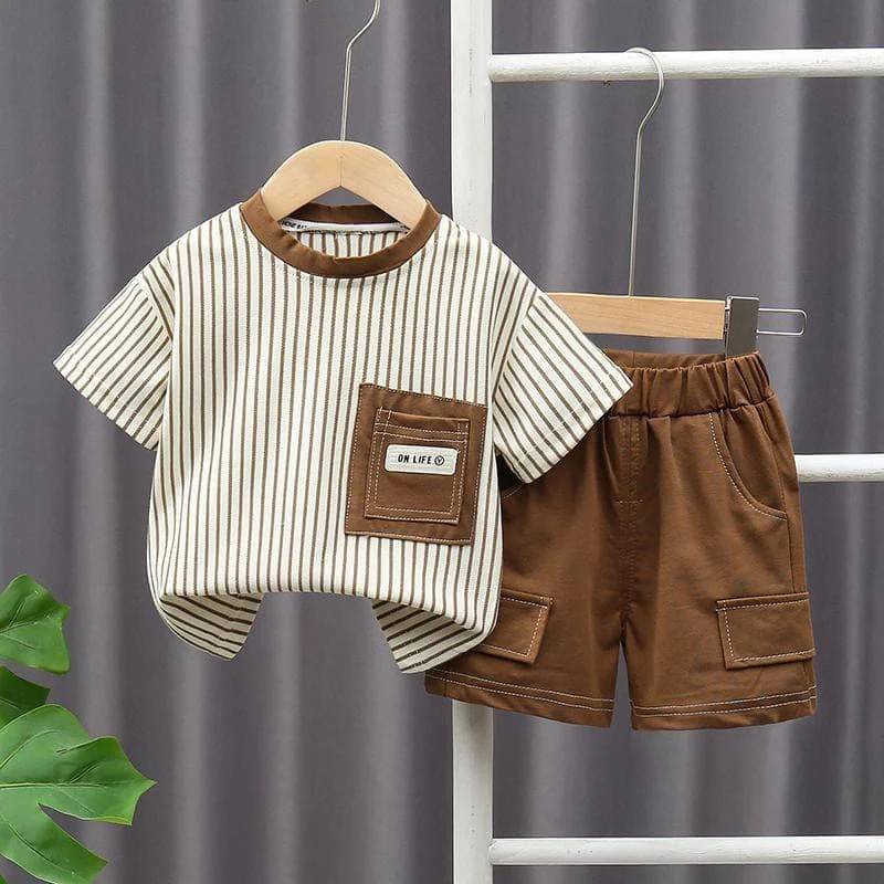 Brown Pinstripe Cargo Shorts Set showcase