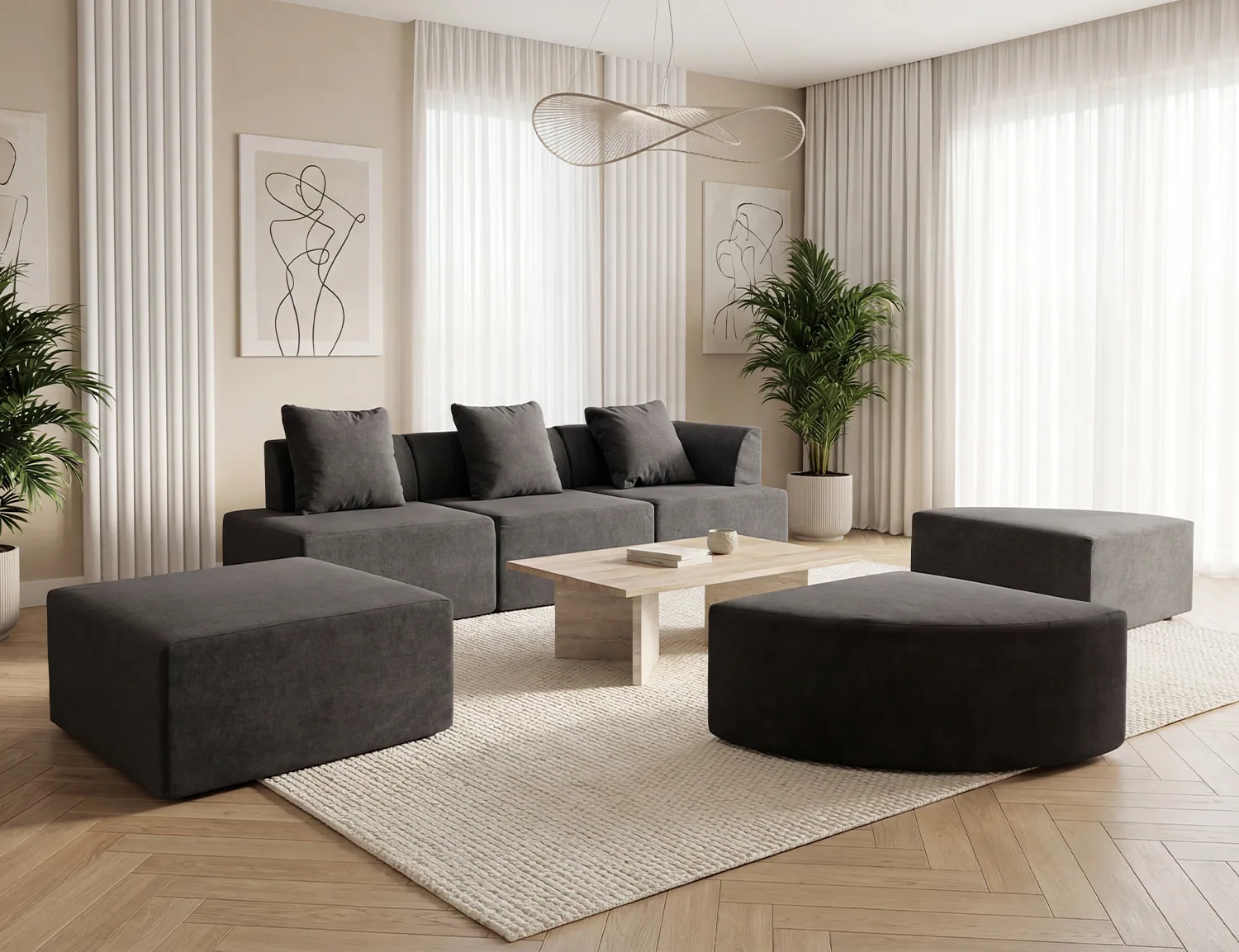 Four-Colour Modular Sectional Sofa Set view 6